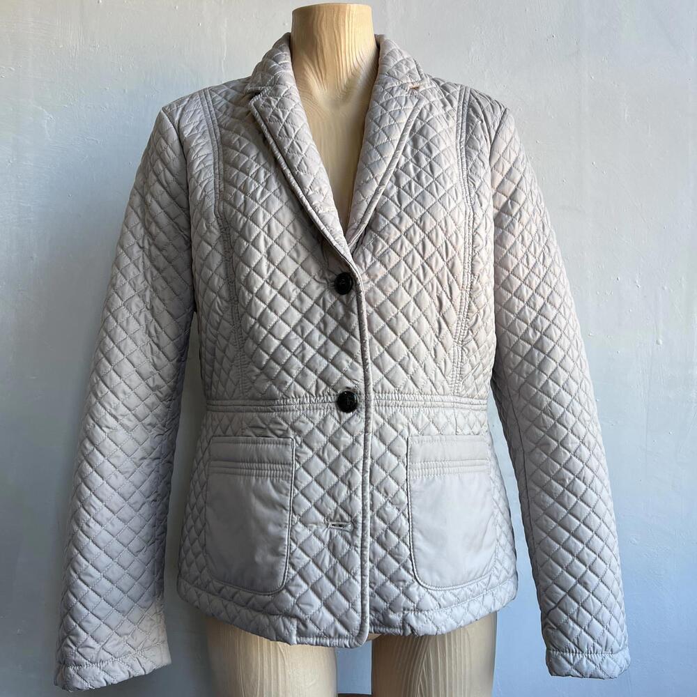 Brooks Brothers Women’s Quilted Blazer Light Jacket Size 12 Beige Diamond Stitch